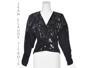 JEAN CLAUDE JITROIS Vintage Black Suede Peplum Jacket, Dolman Sleeves, Size M/L