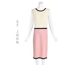 ST. JOHN Vintage Ivory & Pink Knit Shift Dress, Spring 2000, Size 14/16 XL