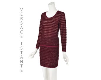 ISTANTE by VERSACE Vintage Burgundy Knit Top & Mini Skirt Set, Tinsel Trim,  Size SM