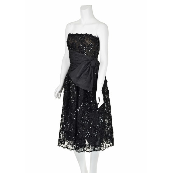 ALBERT NIPON Vintage Black Lace, Sequin, & Taffet… - image 3