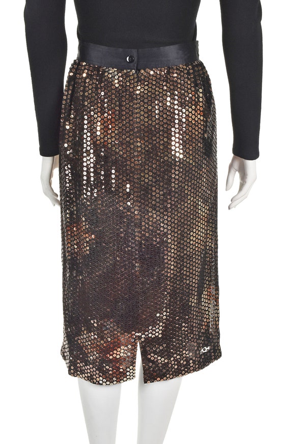 ESCADA Black Midi Skirt Covered in Bronze Paillet… - image 4