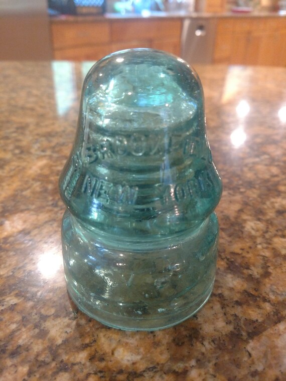 Collectible Glass Antique Aqua Green Glass Telegraph Insulator Brookfield No 1 New York