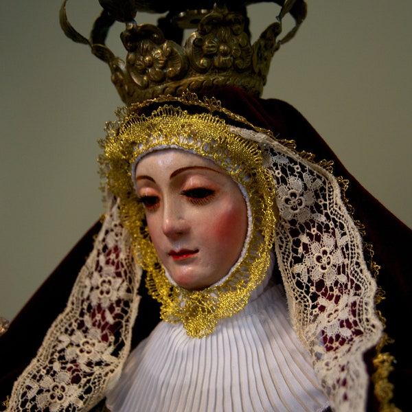 Virgen- Madona de vestir, vestidera Gloria ojos verdes. Cap i Pota, Virgin, Santo, Candelero