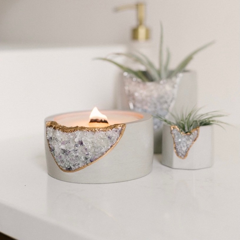 Geode Crystal Soy Candle Concrete Candle Christmas Gifts image 4