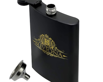 Buviona Flask for Liquor - Stainless Steel Hip Flask - Durable Alcohol Bottle - Pocket Whiskey Flask - 8oz Capacity Drinking Flask