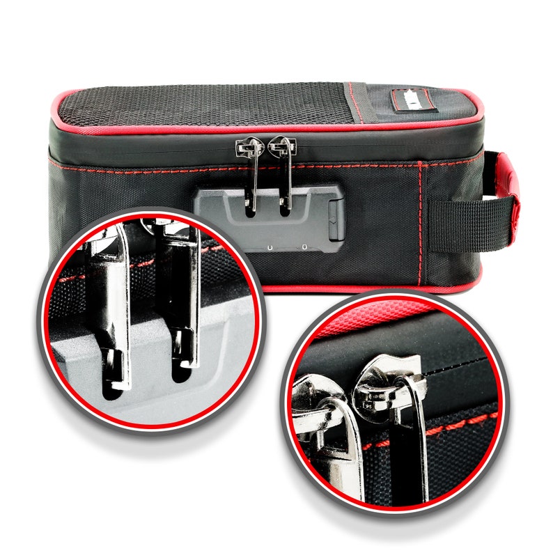 Buviona Smell Proof Hand Bag Odorless Travel Case Safe Medicine Box with Lock & No Odor Carbon Lining Herb Storage Mini Bag Carry on Handle image 5