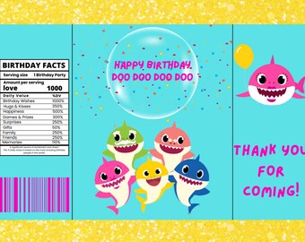Baby Shark Editable Chip Bag Template, Baby Shark Birthday Party for ...