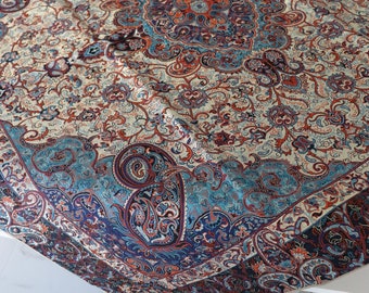 5 Piece Blue Gold  Orange and Black Handmade Tablecloth Termeh Paisley Persian