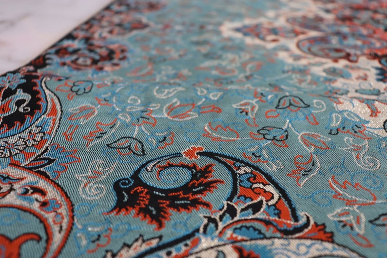 Termeh,Table Overlay,Fabric Turquoise Blue Orange and Gold Handmade Tablecloth Paisley Designs Tablecloth Persian Handcrafted Tablecloth