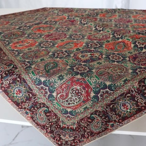 Multicoloured with Brown Edges Paisley Handmade Tablecloth, Paisley Designs Tablecloth, Termeh, Table Overlay, Fabric, Special Occasion