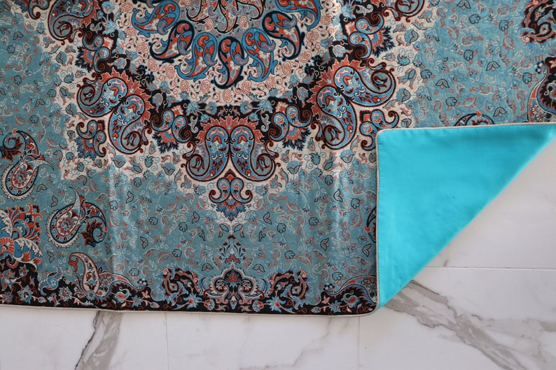 Termeh,Table Overlay,Fabric Turquoise Blue Orange and Gold Handmade Tablecloth Paisley Designs Tablecloth Persian Handcrafted Tablecloth