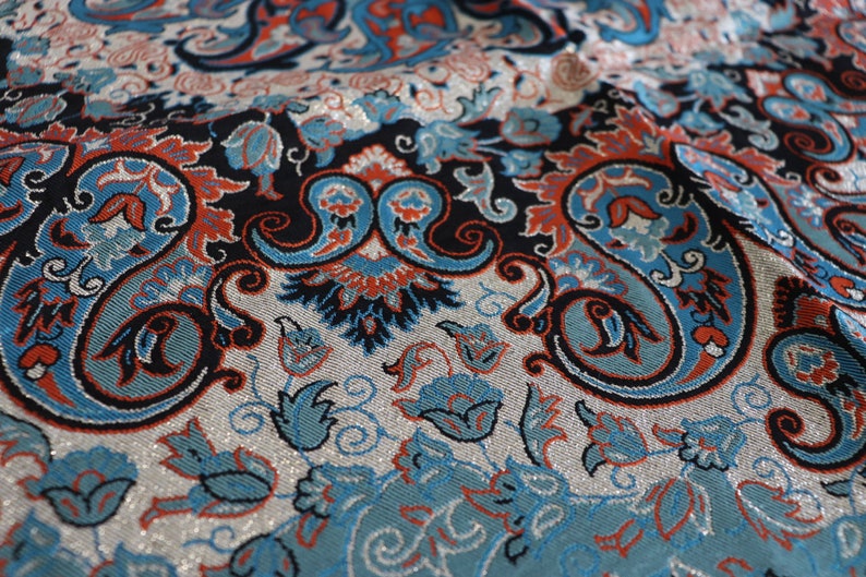 Termeh,Table Overlay,Fabric Turquoise Blue Orange and Gold Handmade Tablecloth Paisley Designs Tablecloth Persian Handcrafted Tablecloth