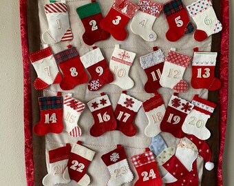 Large Advent Calendar- Wall hanging w/25 Stockings