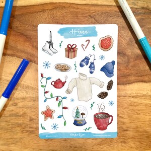 Hoja de pegatinas de temporada para las vacaciones de invierno (pegatinas navideñas, clima para suéteres, regalo, decoración de planificador, cuaderno, notas adhesivas, acogedor, nieve)