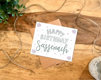 Sassenach Happy Birthday Card (Scotland, Scottish, Highlands, Thistle, Flowers, Delicate, Celebration, Anniversaire, Fête, Balloons, Party)