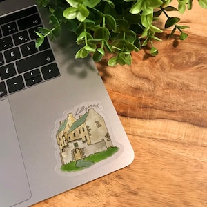 Sticker pour ordinateur portable en vinyle transparent château d&#39;Écosse (écossais, médiéval, Fraser, Lallybroch, Highlands, cadeau, autocollant pour bouteille d&#39;eau)