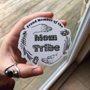 Mom Tribe Sticker (Transparent) Pregnancy announcement vinyl laptop water bottle decal floral it takes a village pregnant belly mother mommy