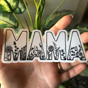 Mama Sticker floral, Flower mom sticker motherhood mother boho handmade  hippie natural crunchy hand drawn bohemian vinyl mom life new mommy