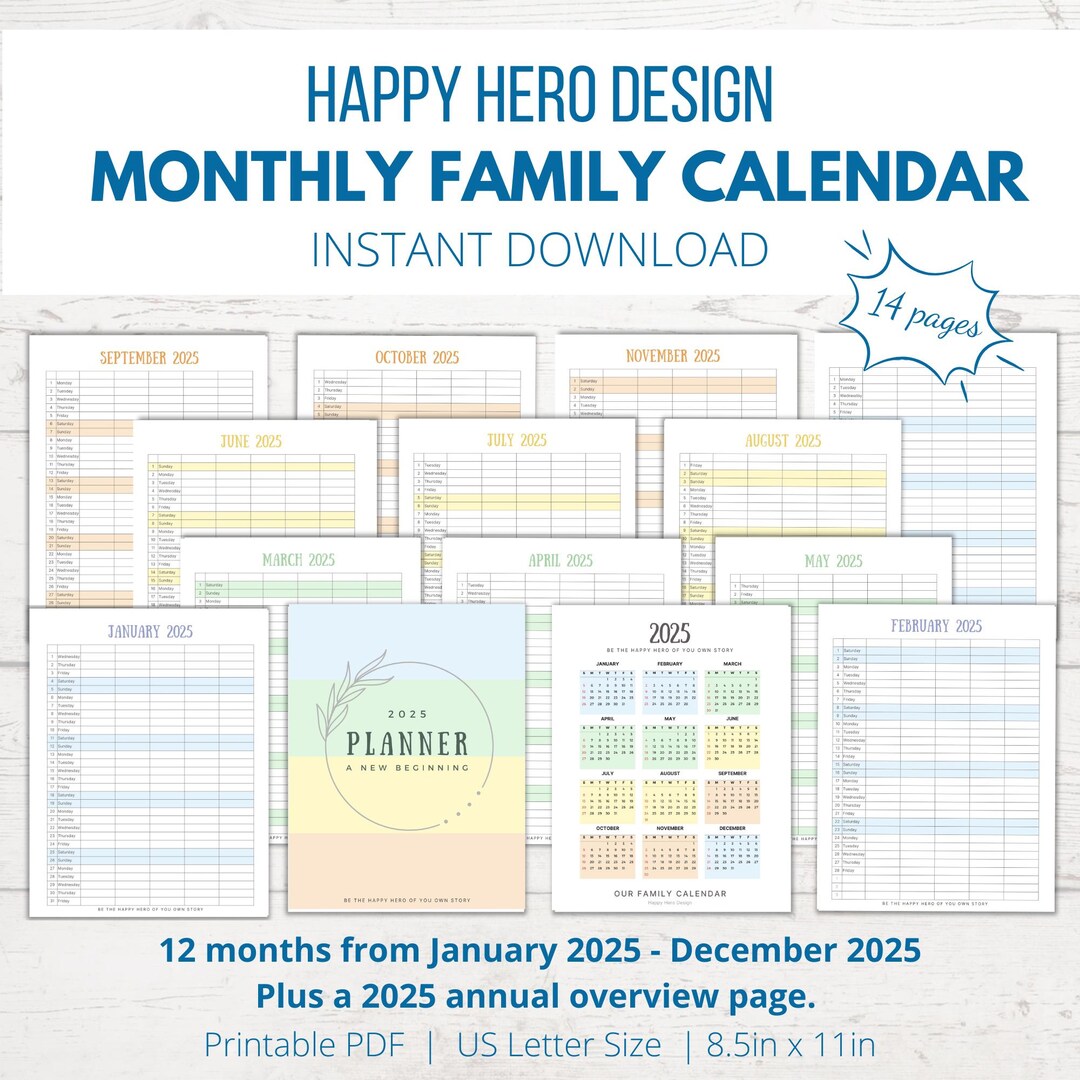 Monthly Family Calendar | 2025 Calendar | Program Tracker | Digital ...