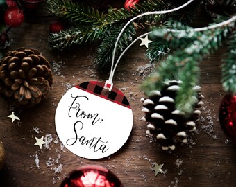 Printable Holiday Gift Tags - Buffalo Check Gift Tags - Set of 6 - Santa Gift Tags - Plaid Printable Gift Tags