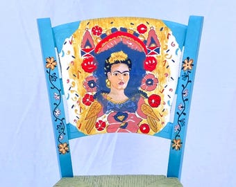 Silla decorativa Frida Kahlo: Autorretrato pintado a mano / SOLO PEDIDO PERSONALIZADO