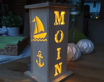 LED Lampe aus Holz in 3 Verschiedenen Größen - Maritim - Moin - Anker/Schiff