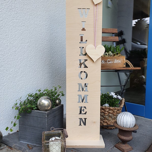Türschild aus Holz für den Eingang "Willkommen"