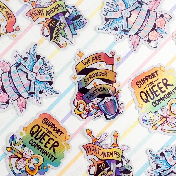 LGBTQIA Queer Pride Adventuring Party Holografischer Wetterfester Aufkleber Set