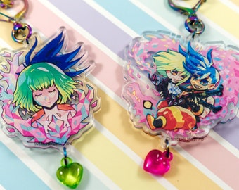Promare Trails of Fire and Burning Soul and Flaming Heart Galo Thymos Lio Fotia 3in Acrylic Holographic Charms