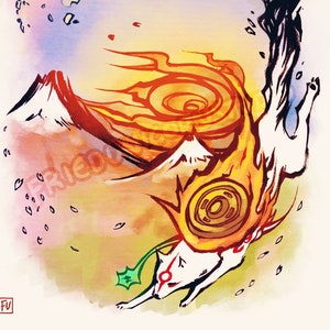 Okami Amaterasu Mountain Painting Matte Art Print