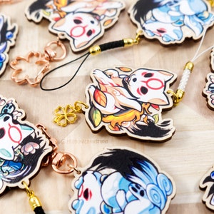 Okami Amaterasu 4 Seasons  2in Wood Keychain Charms