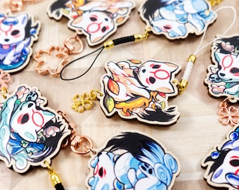 Okami Amaterasu 4 Seasons  2in Wood Keychain Charms