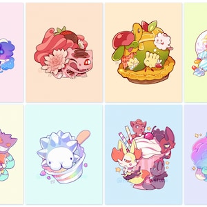 Dessert Pkmn Prints - Cotton Candy, Space, Lollipop, Pie, Snowcone - Various Sizes - Matte