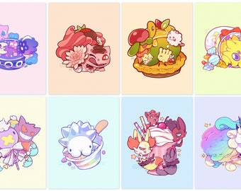 Dessert Pkmn Prints - Cotton Candy, Space, Lollipop, Pie, Snowcone - Various Sizes - Matte