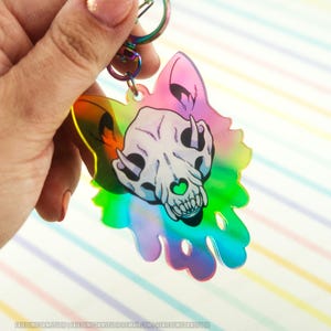 Rainbow Wolf Skull Drippy 3in Acrylic Holographic Keychain Charm