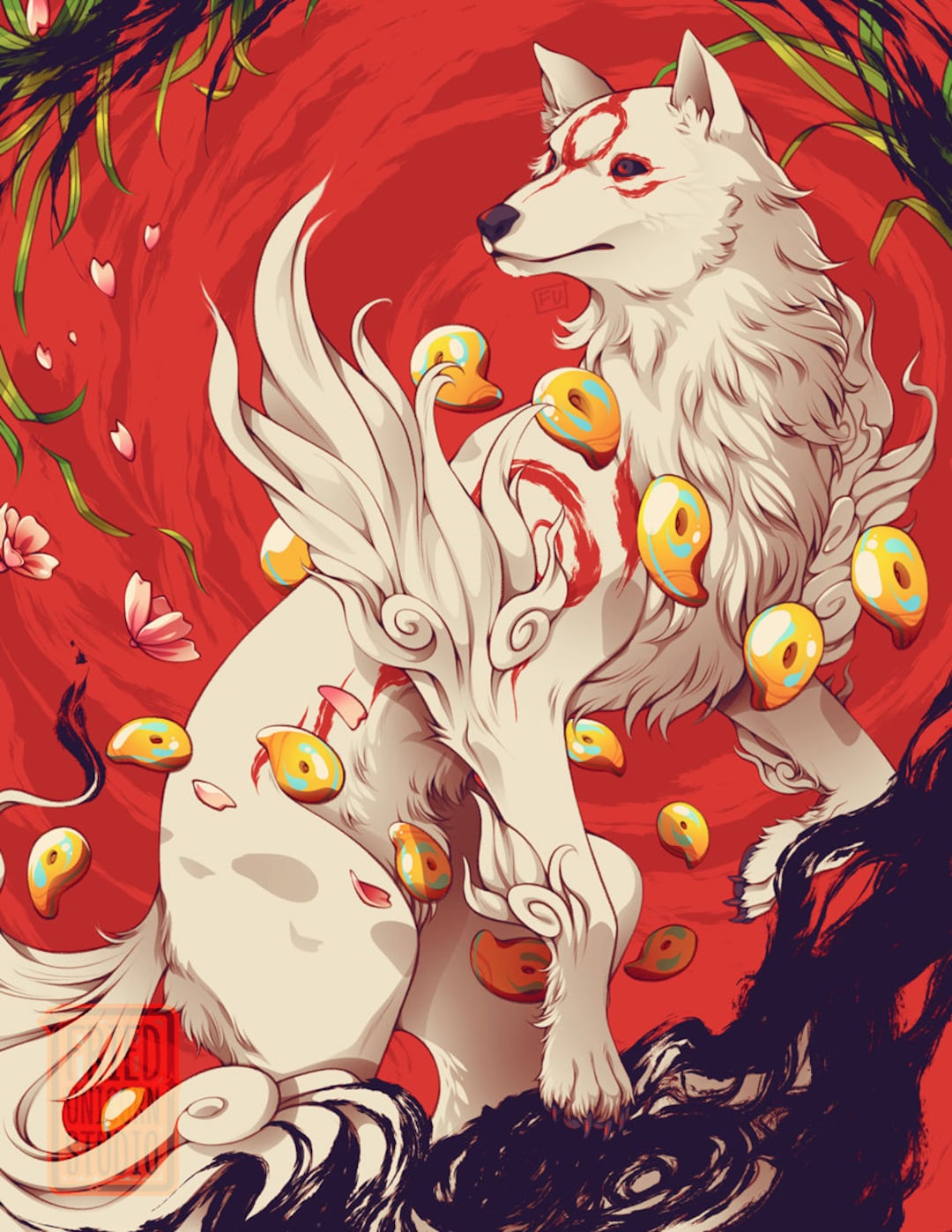 Okami Amaterasu Flower Trail Solar Flare Matte Art Print