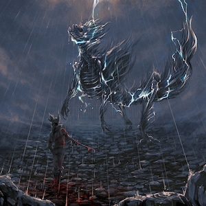 Stampa artistica opaca di Bloodborne Darkbeast Paarl Hunter