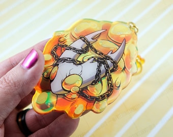 Llavero holográfico grande de 3 pulgadas con la cabeza del Recipiente Sellado de Hollow Knight Pure Vessel.