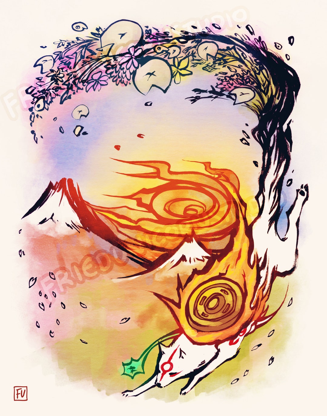 Okami Amaterasu Mountain Painting Matte Art Print - Etsy