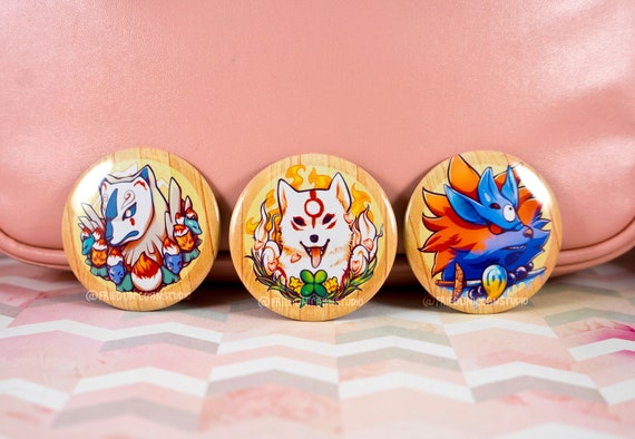 Buy Okami Button Pinback Set Amaterasu Okikurumi Ninetails Online