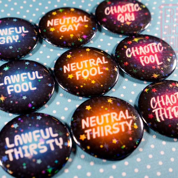 RPG-Ausrichtungen: Chaotische, gesetzestreue und neutrale holographisch funkelnde Tasten