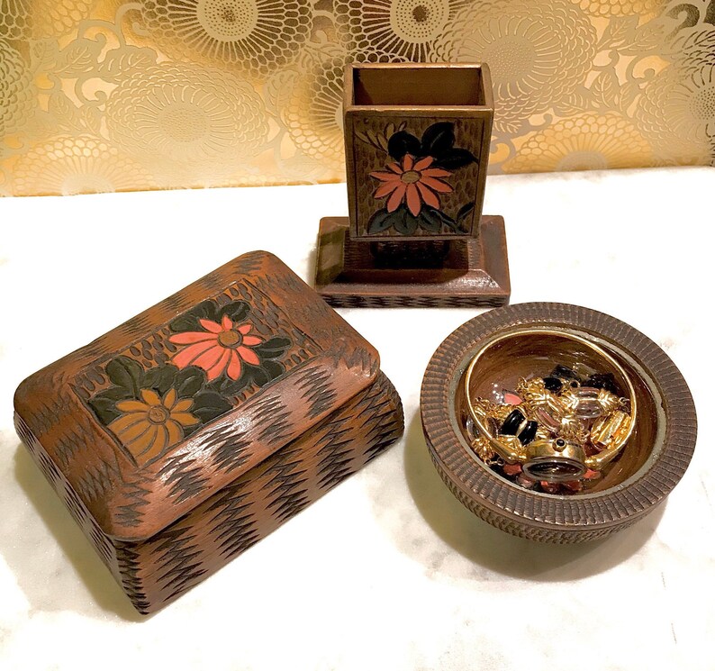made by shokino Japanese hand made wooden trinketjewelry box Christmas gift 3pcs set