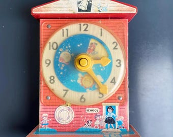 Fisher Price 1960s Music Box Teaching Learning Clock Pretend Play
