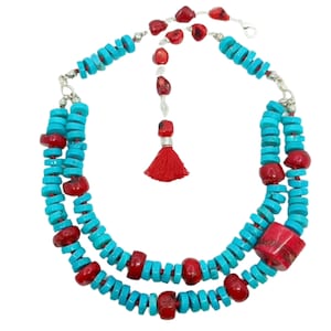 Coral, Turquoise Handmade Necklace