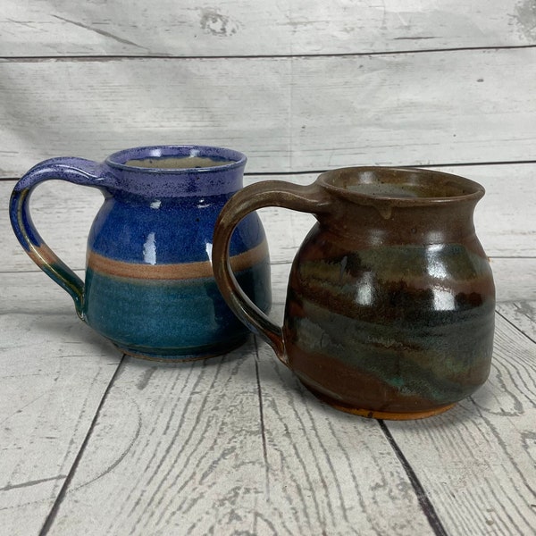 Hand Thrown Studio Art Pottery Mug Set of 2 Mugs Clay Stoneware Coffee vintage