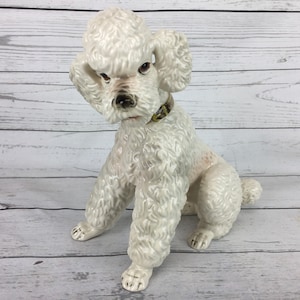 Antique Keramos Porcelain Poodle Statue Wien Austria 1930&#39;s White Stamped Mint