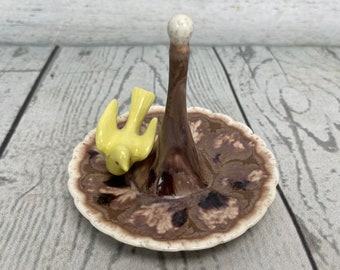 Ceramic Ring Holder Jewelry Trinket Dish Bird Dove Hand Made Original Signed