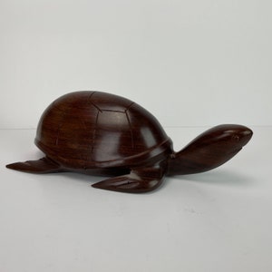 Hand Carved Wood Sea Turtle Sculpture Ironwood Carving Ocean Art Figure 10&quot; Vintage