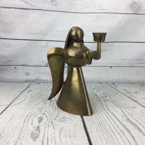 Vintage Brass Angel Candleholder 6.5” Oval Candlestick Christmas Boho Farmhouse