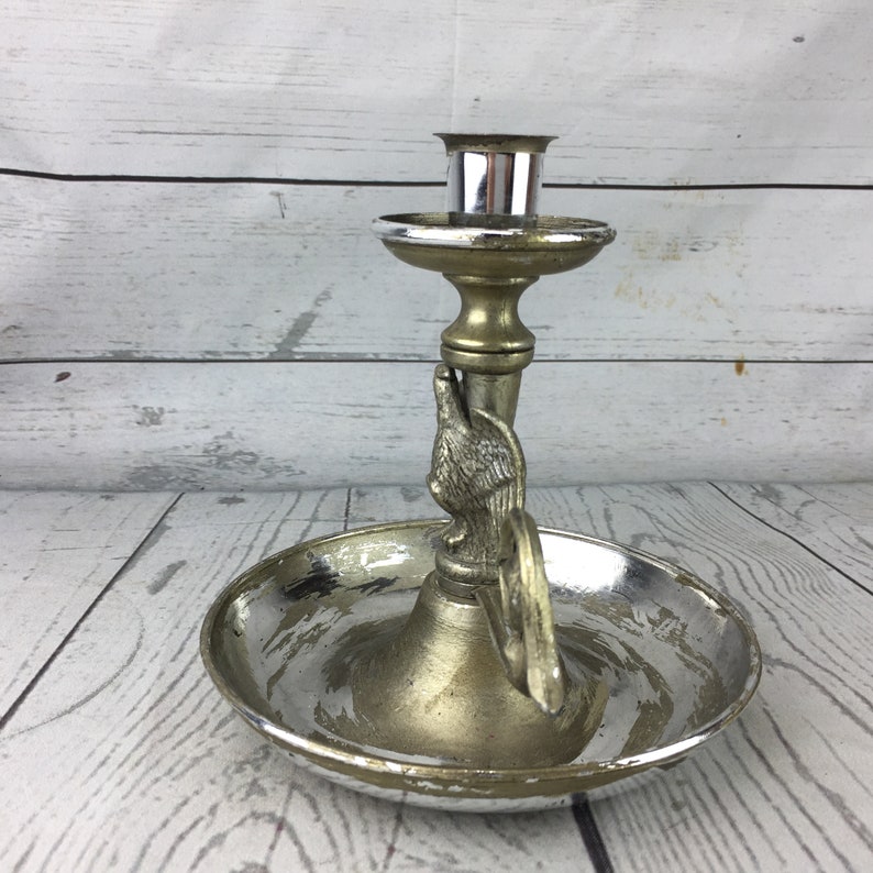 Candlestick Eagle Ornate Rustic Silver Toned Chippy Paint Farmhouse Americana
